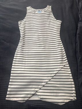 iris Striped Sleeveless Wrap-Front Mini Dress - White & Black
